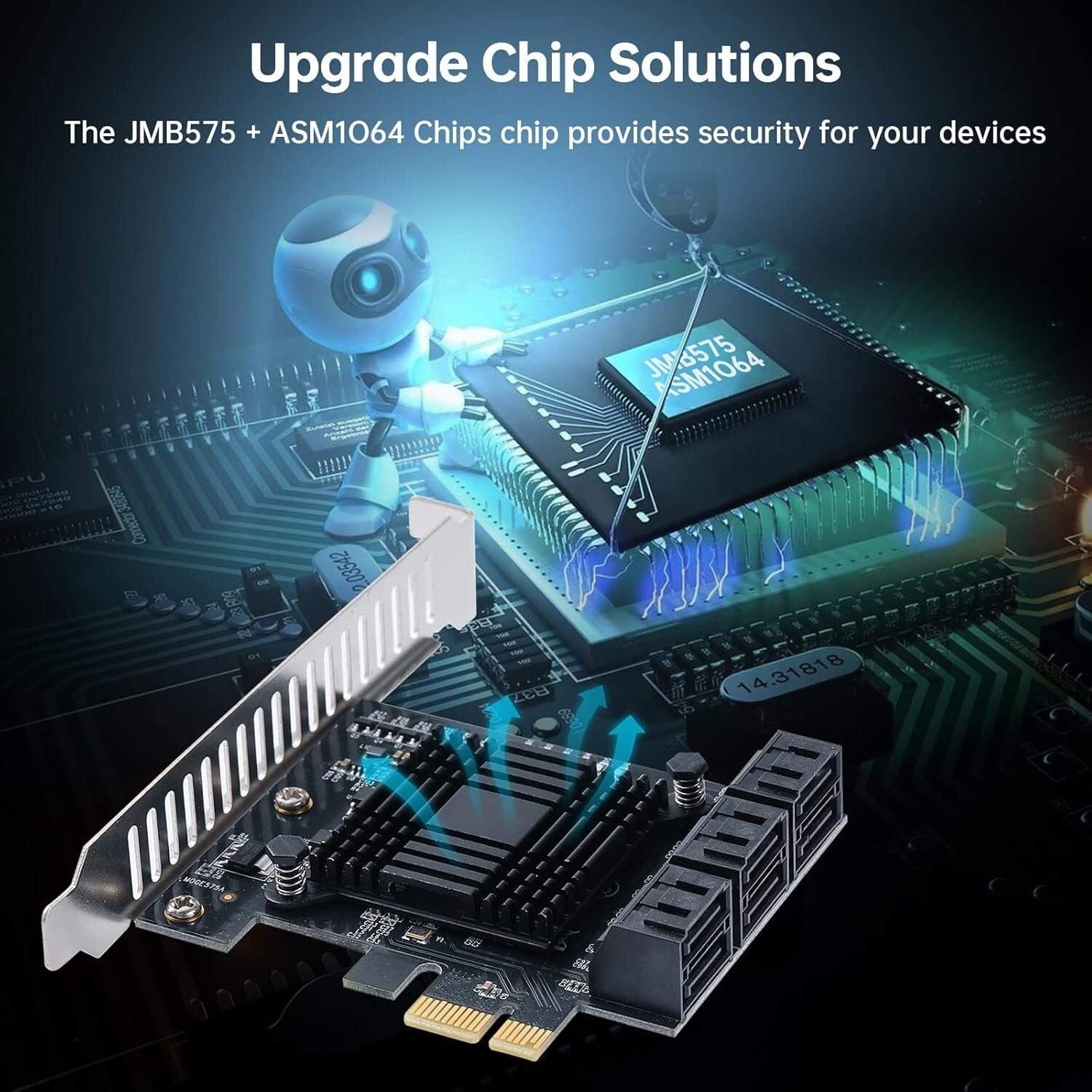 Aluminum Heatsink PCI-E X1 to SATA 3.0 6-Port Controller - Reliable Performance