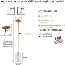 Load image into Gallery viewer, Height-Adjustable Brass Pendant Light Fixtures with Clear Glass Shade - 3 Units