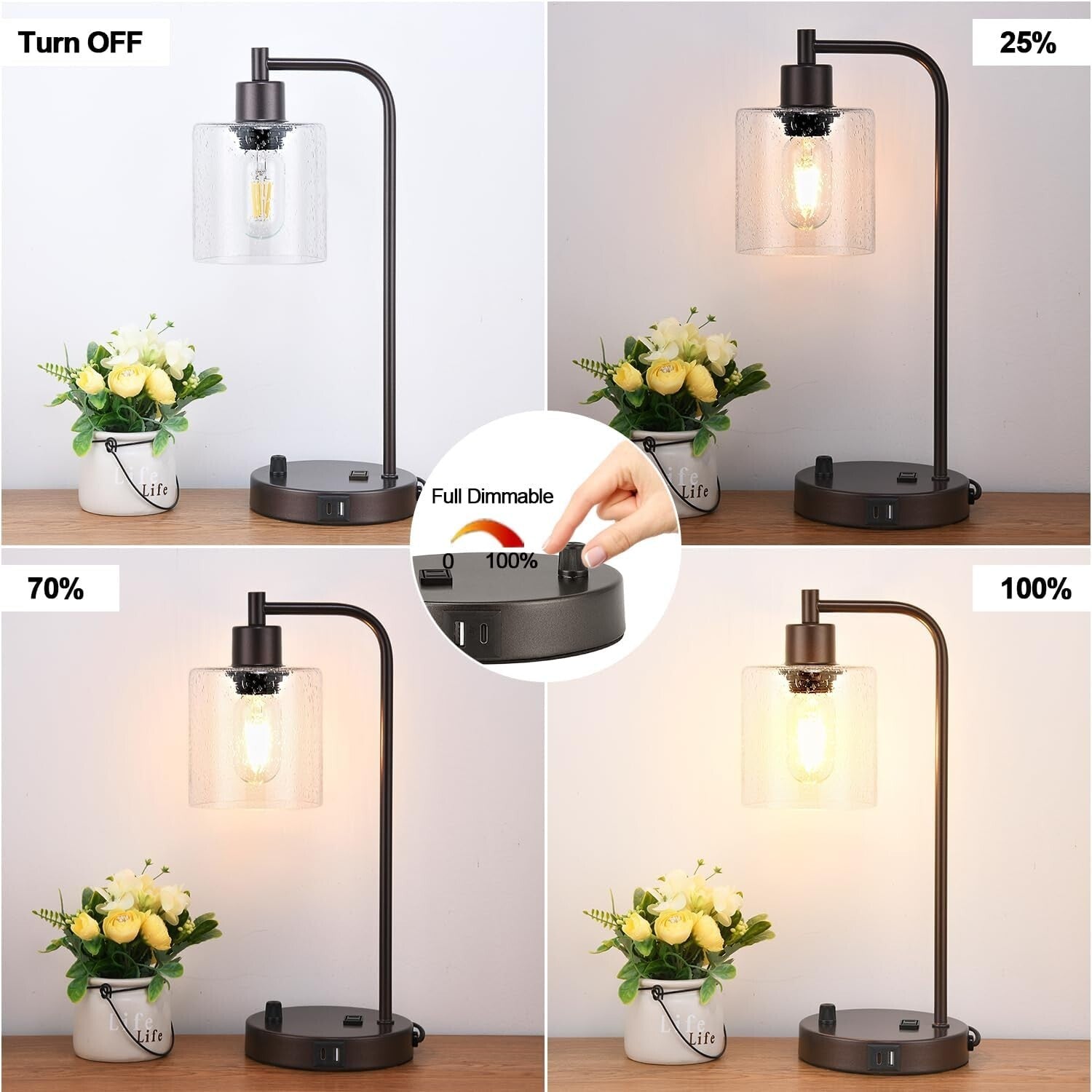 Elegant 2 Light Set: Fully Dimmable Oil Rubbed Bronze Lamps with USB Charging