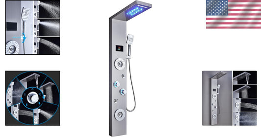 Brushed Nickel Shower Panel with LED Rainfall Design - Multi-Function & Elegant