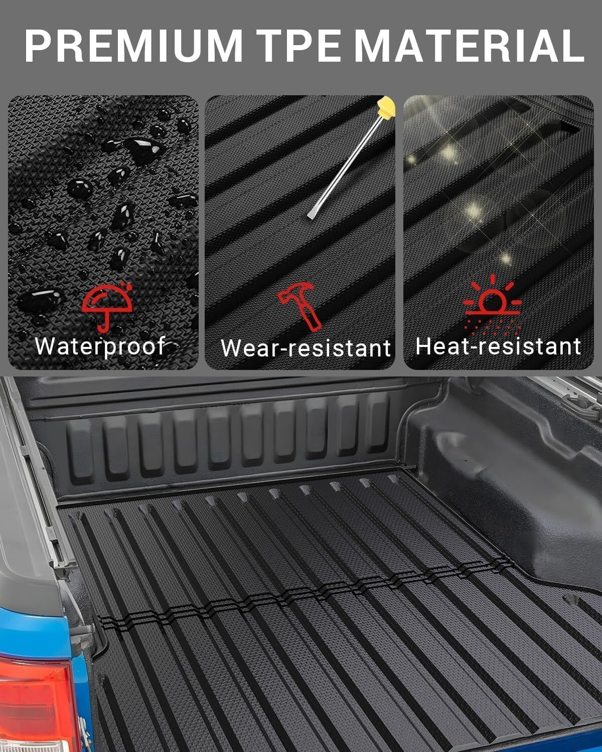 Custom Fit TPE Bed Mat for 2022-2025 Trucks with Raised Edges for Protection