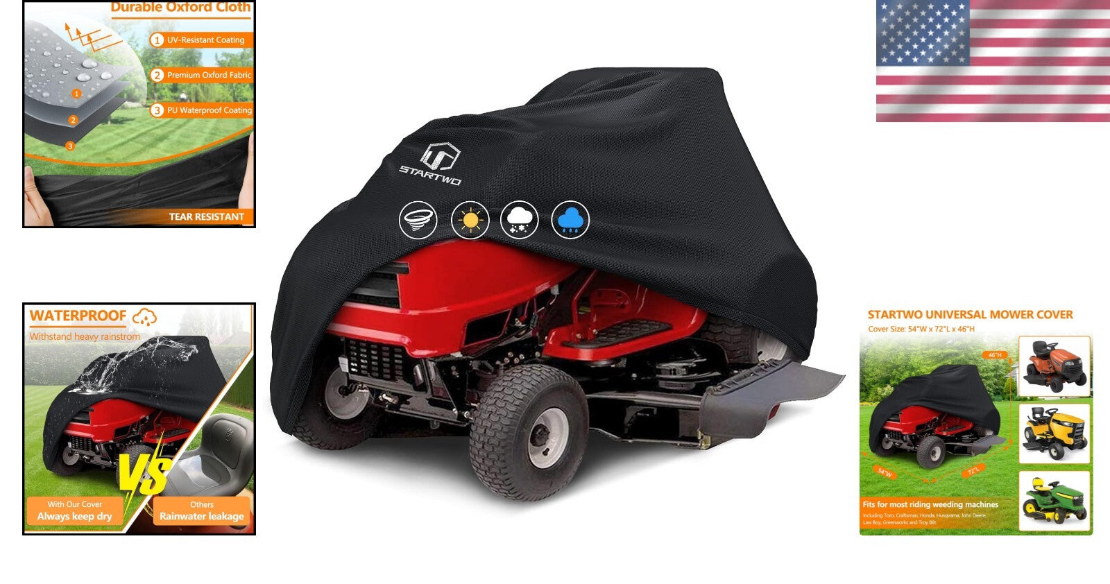 Durable 500D Oxford Fabric Lawn Mower Cover with UV Protection & Drawstring Fit