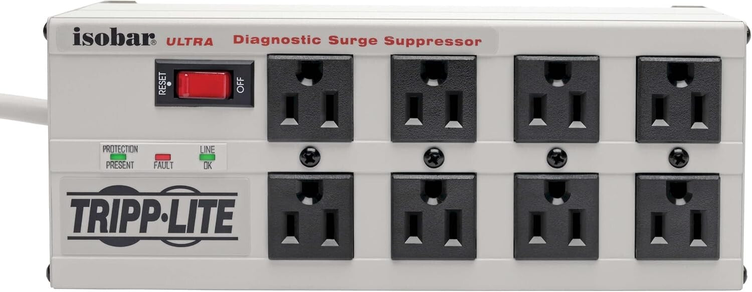 25ft Surge Protector Power Strip - 8 Outlets, Metal Housing & Lifetime Insurance