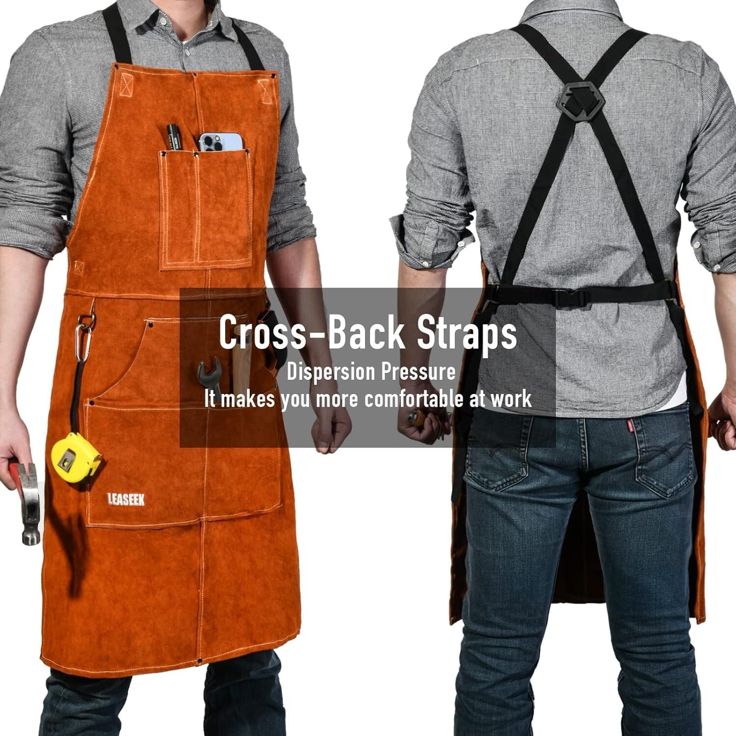 Protection & Comfort: Leather Welding Apron with 6 Pockets - Ideal Gift for Pros