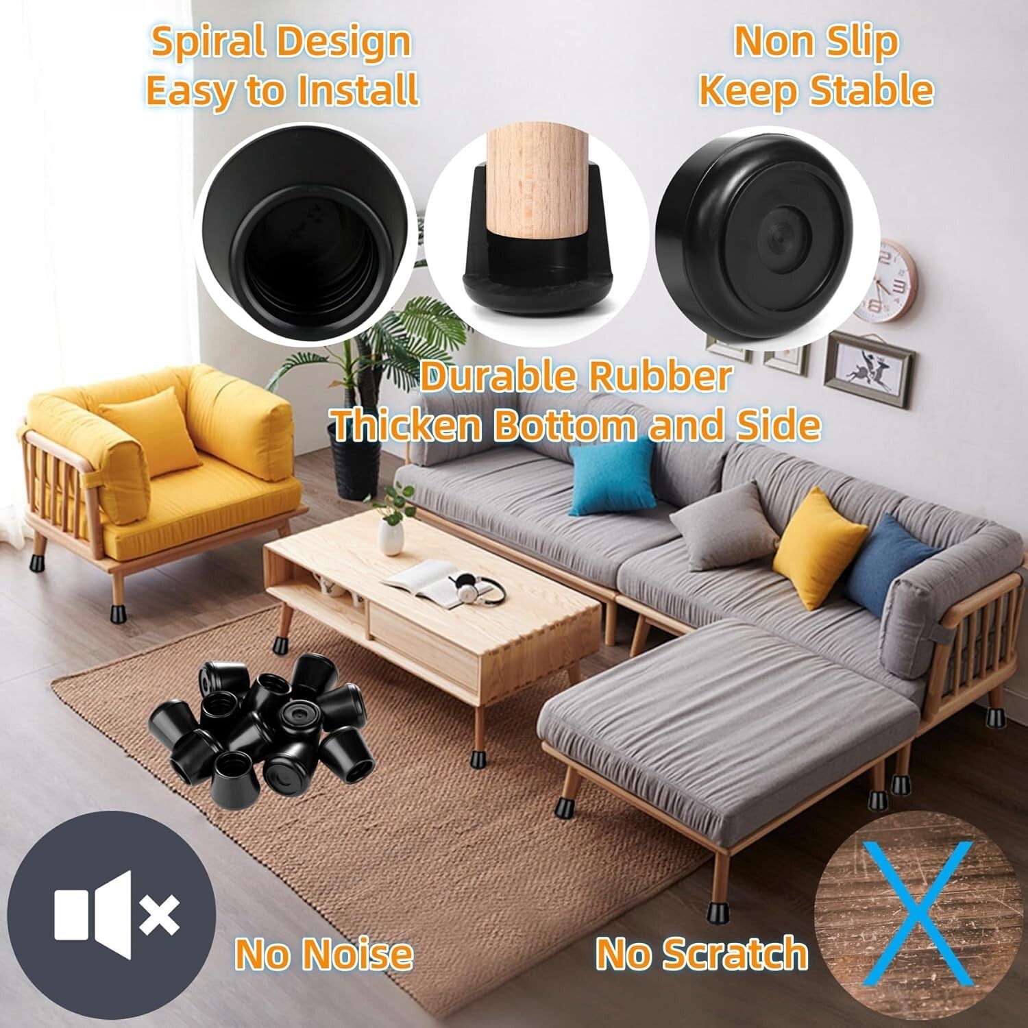 High-Quality 3/4” Round Chair Leg Tips - 64 Pack Non-Slip Furniture Protectors