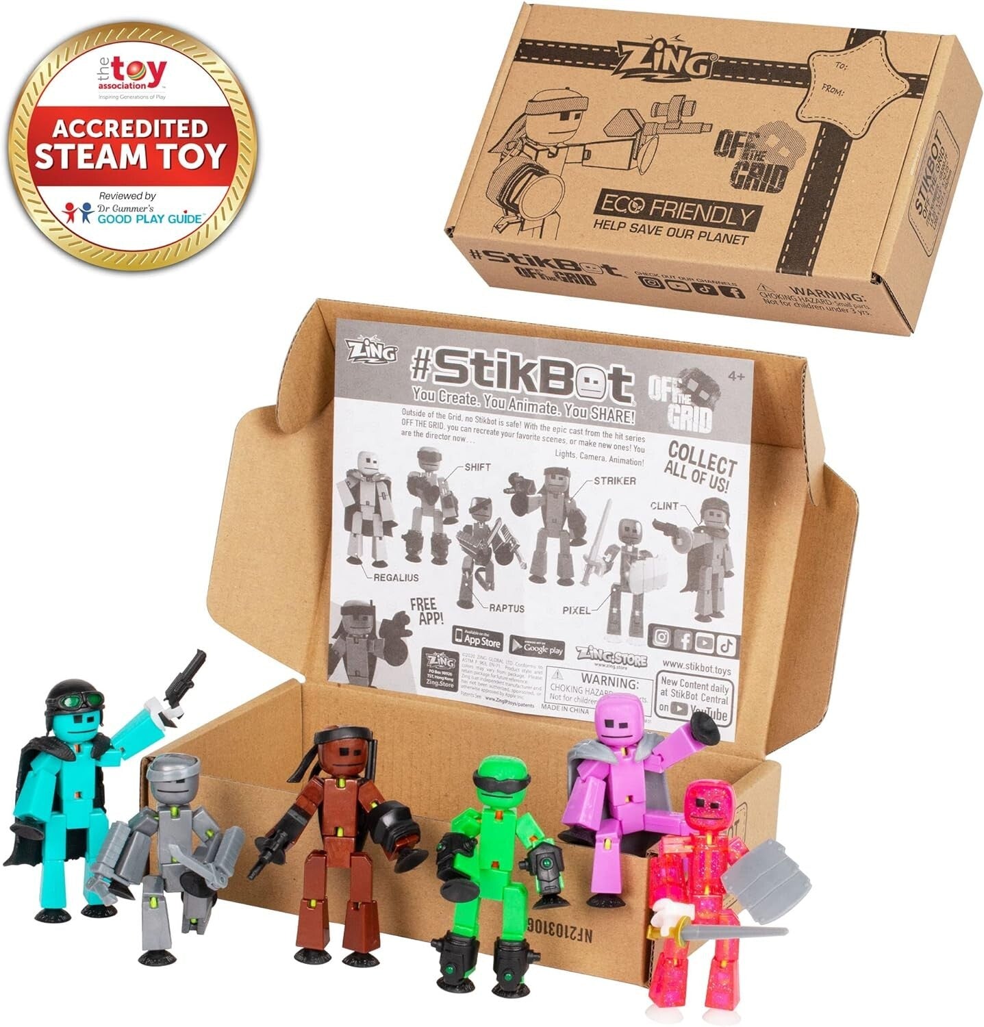 Collectable Off The Grid 6 Pack - Poseable Figures with Stop Motion Accessories