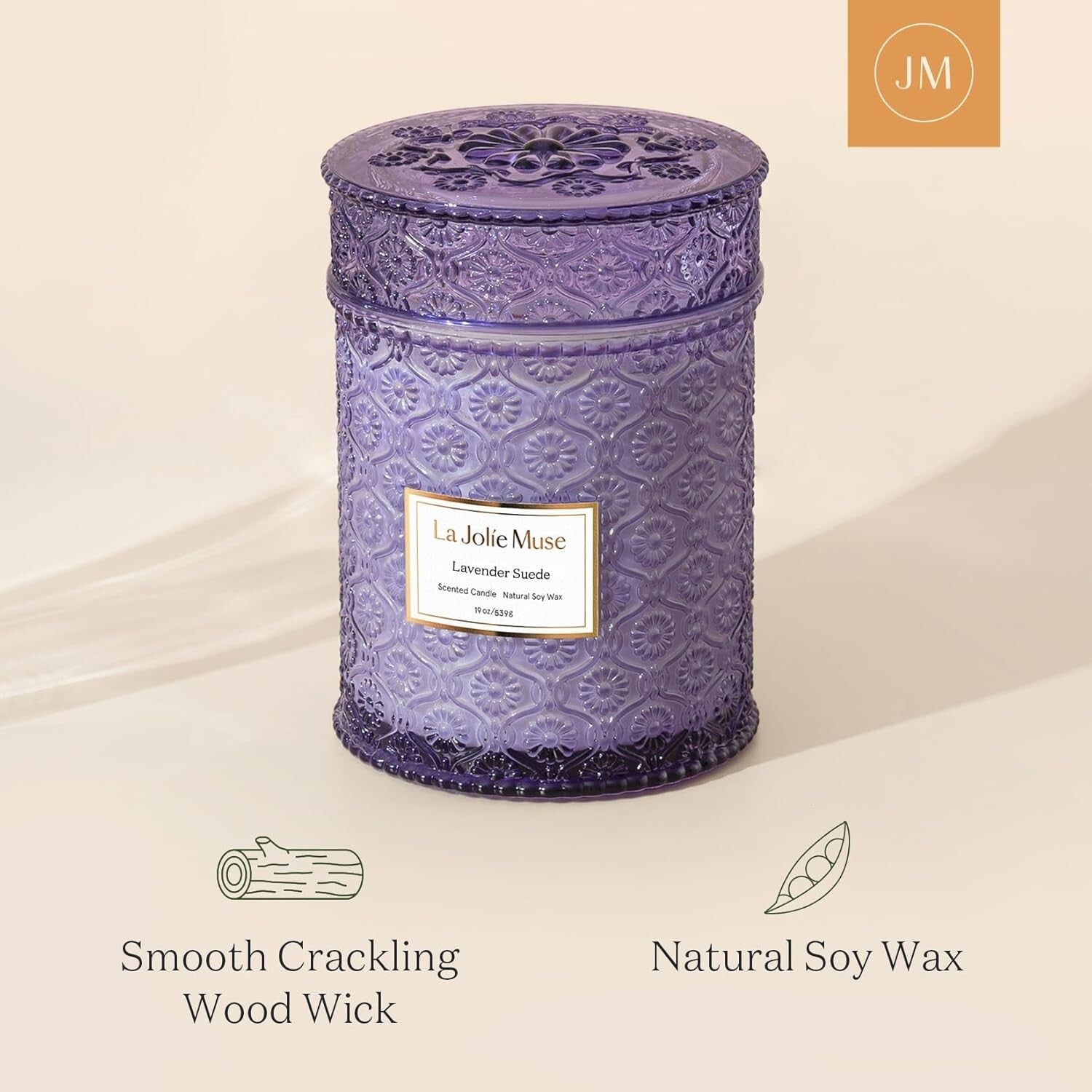 19oz Lavender Suede Candle with Sustainable Ingredients - 90 Hours of Comfort