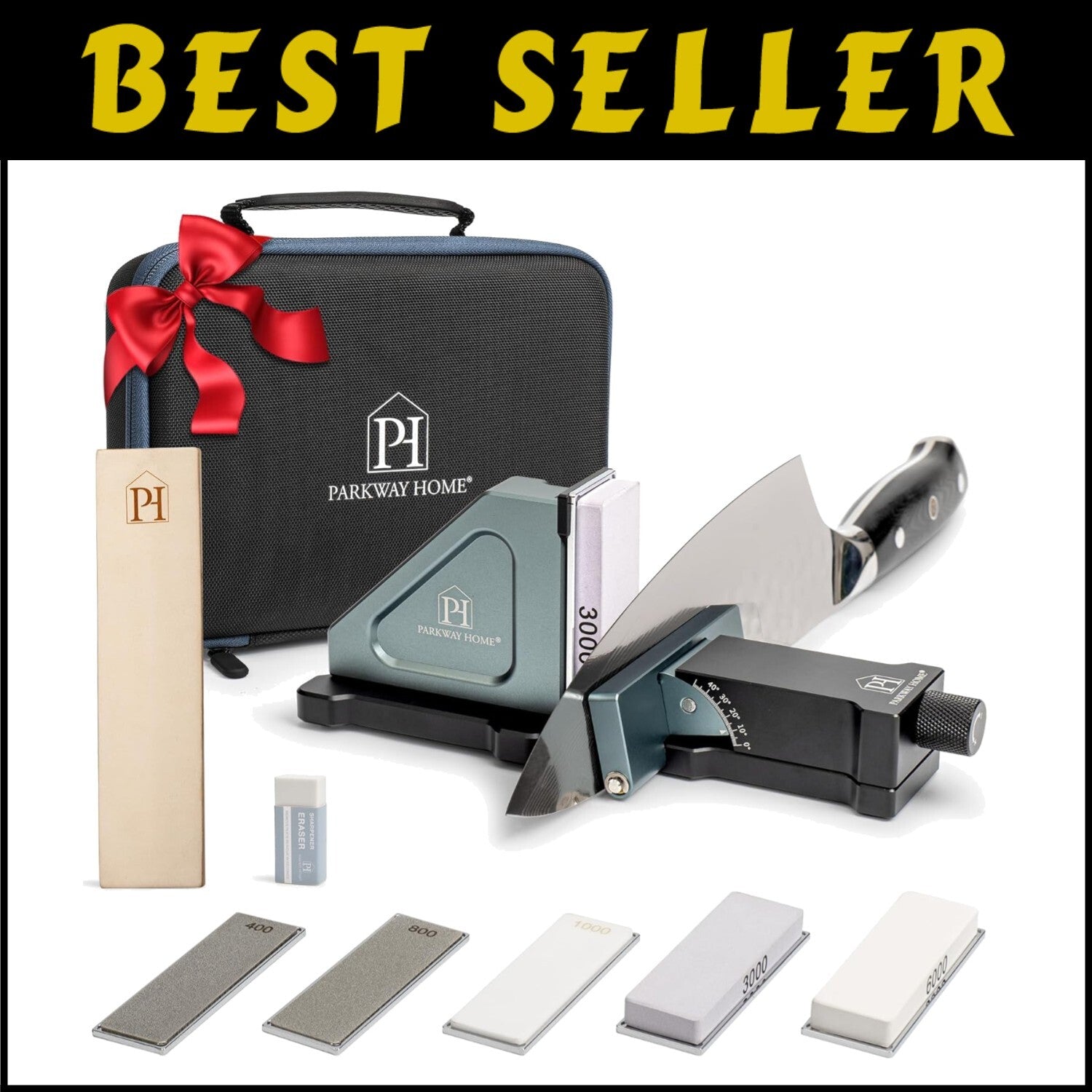 Lightweight Adjustable Knife Sharpener with 5 Whetstone Plates & Travel Case