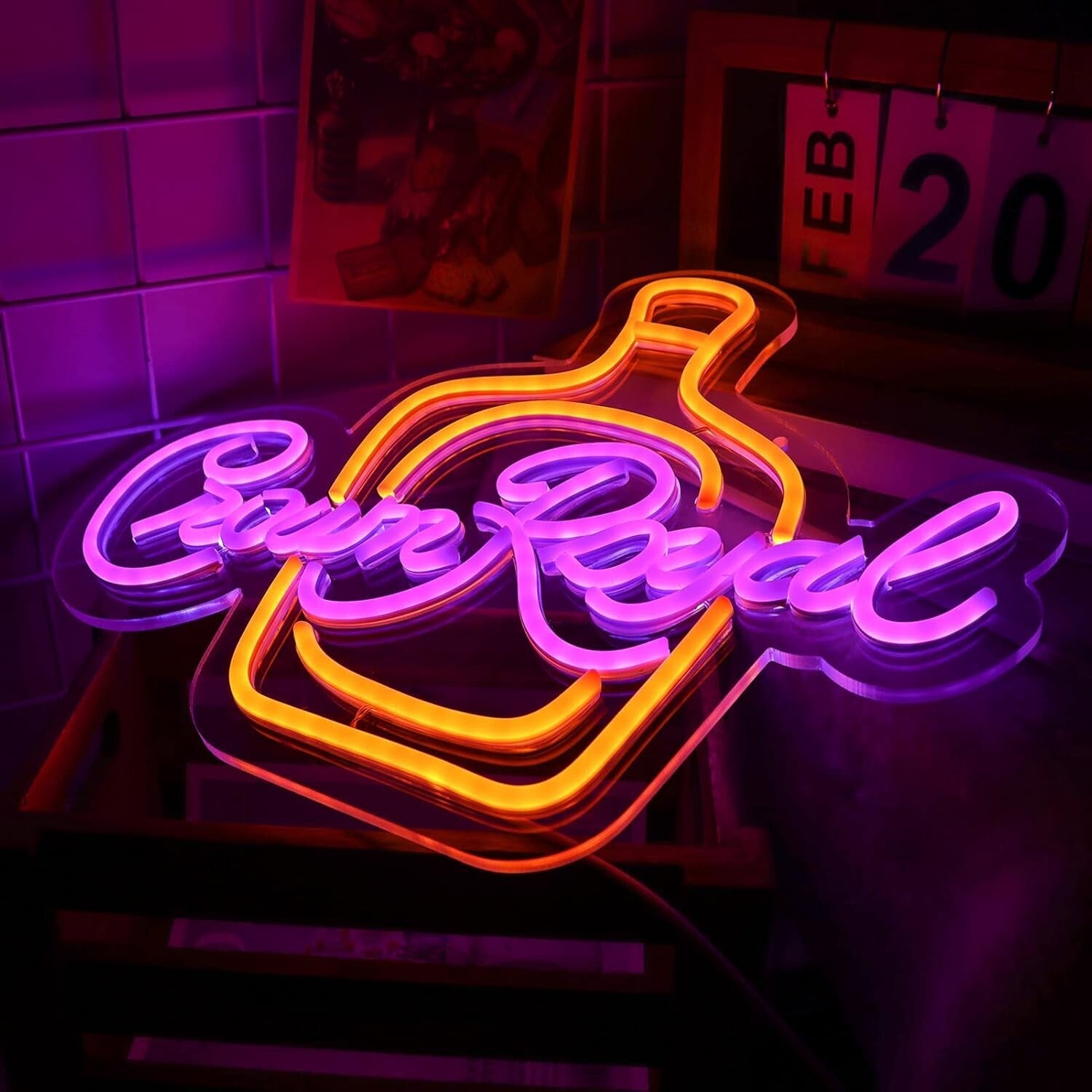 Elegant Wall-Mounted Crown Royal Neon Sign for Creative Bachelor Party Decor