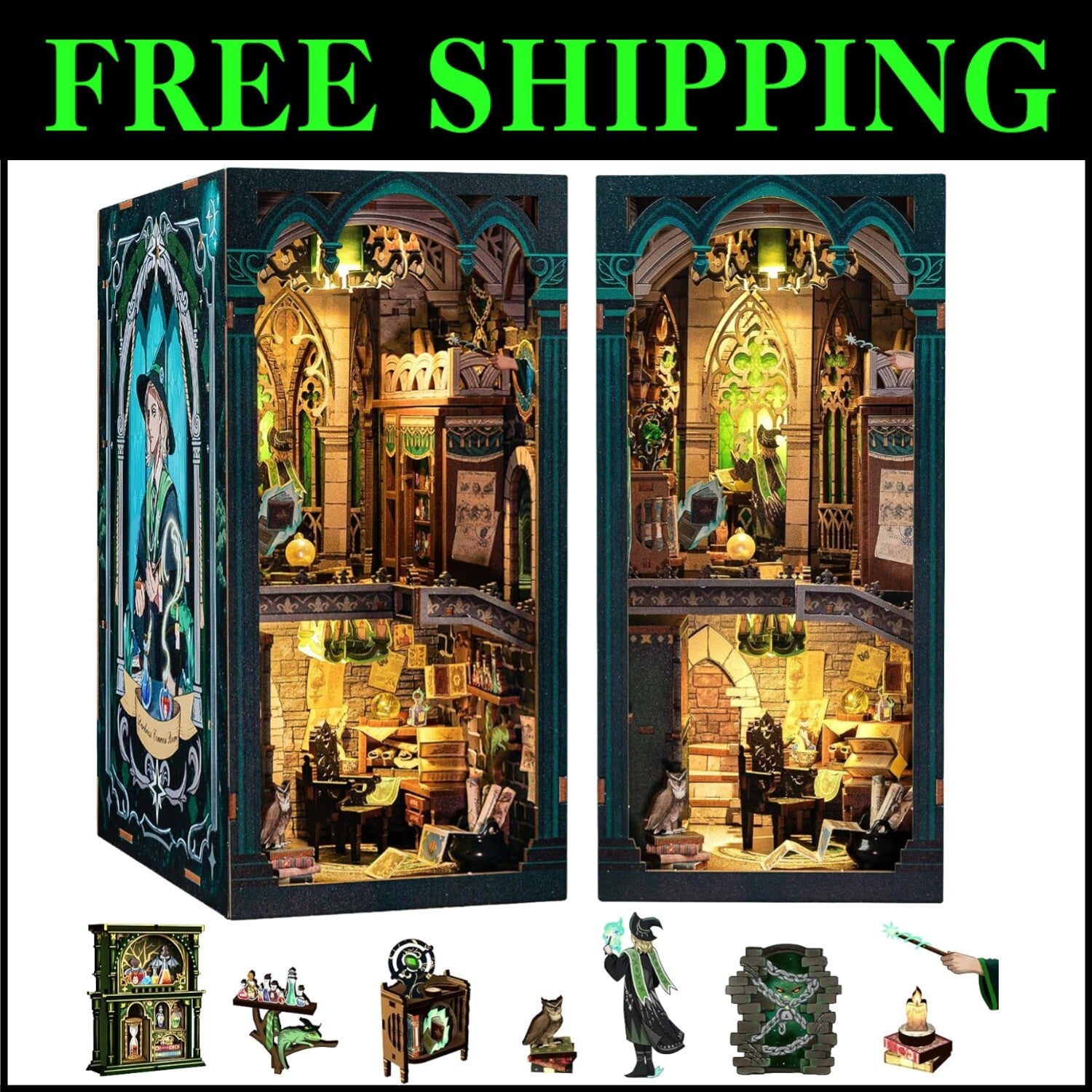 DIY 3D Wooden Book Nook Kit - Magical Miniature House Puzzle for Adults