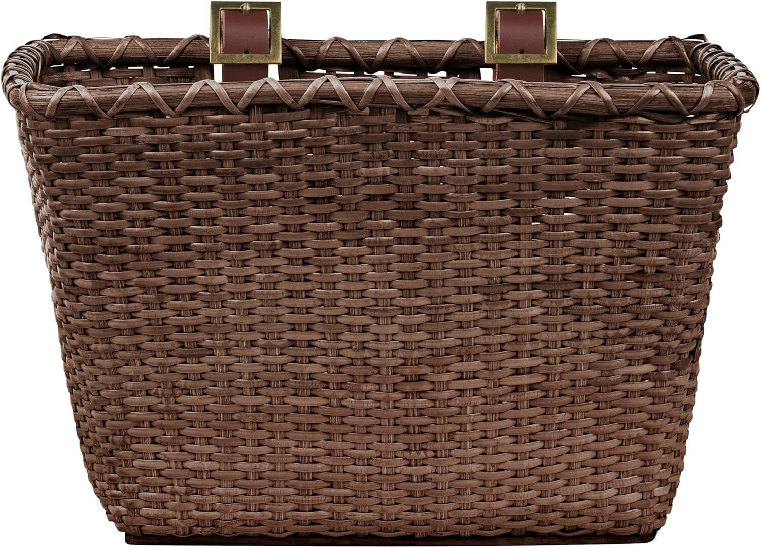 Durable Cane Woven Bicycle Basket with Classic Leather Straps - Perfect Gift