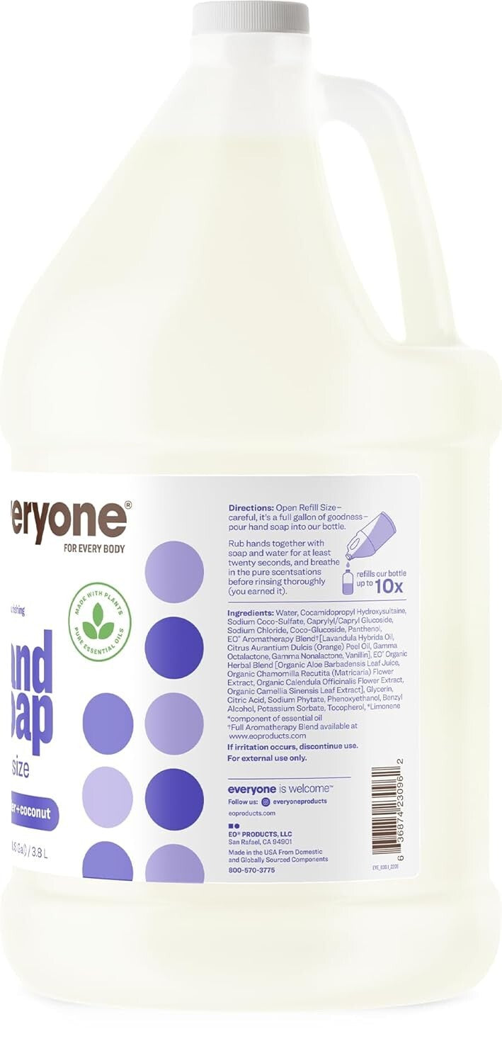 Gentle Lavender Coconut Liquid Hand Soap Refill, 1 Gallon Plant-Based Cleanser