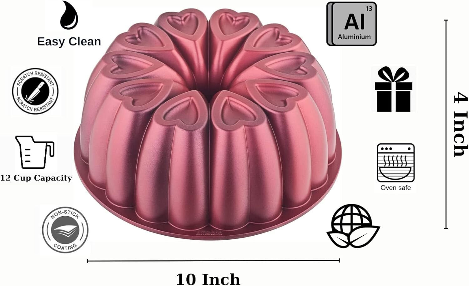 10-Inch Heavy-Duty Heart-Shaped Cake Pan - Non-Stick, Easy to Clean Design