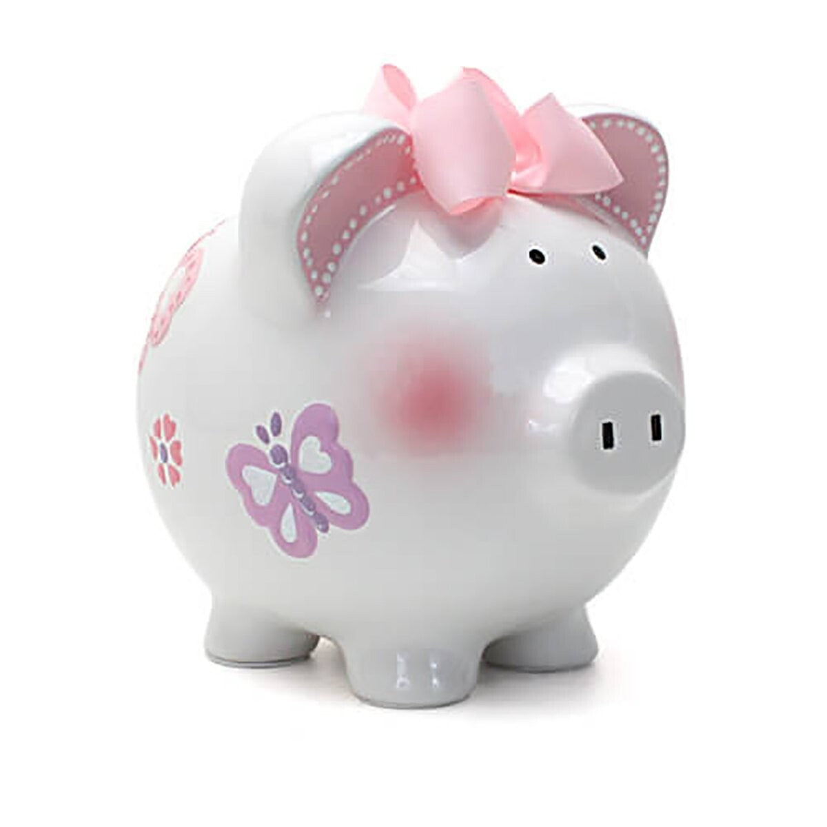 Elegant 8" Ceramic Piggy Bank for Girls - Butterfly Patterned Savings Bank