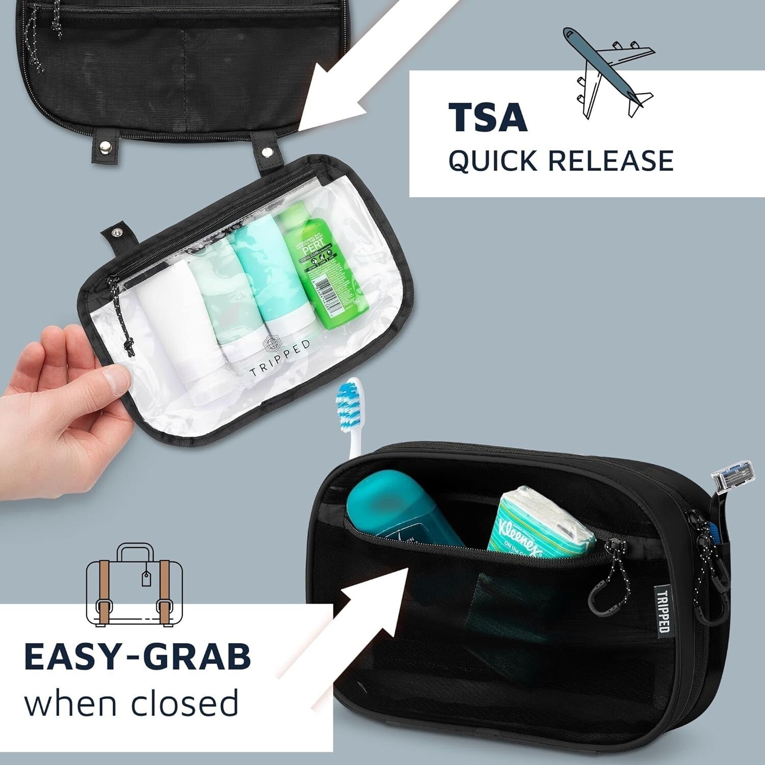 Customizable Hanging Toiletry Bag Set with Clear TSA Bags - Perfect for Travel