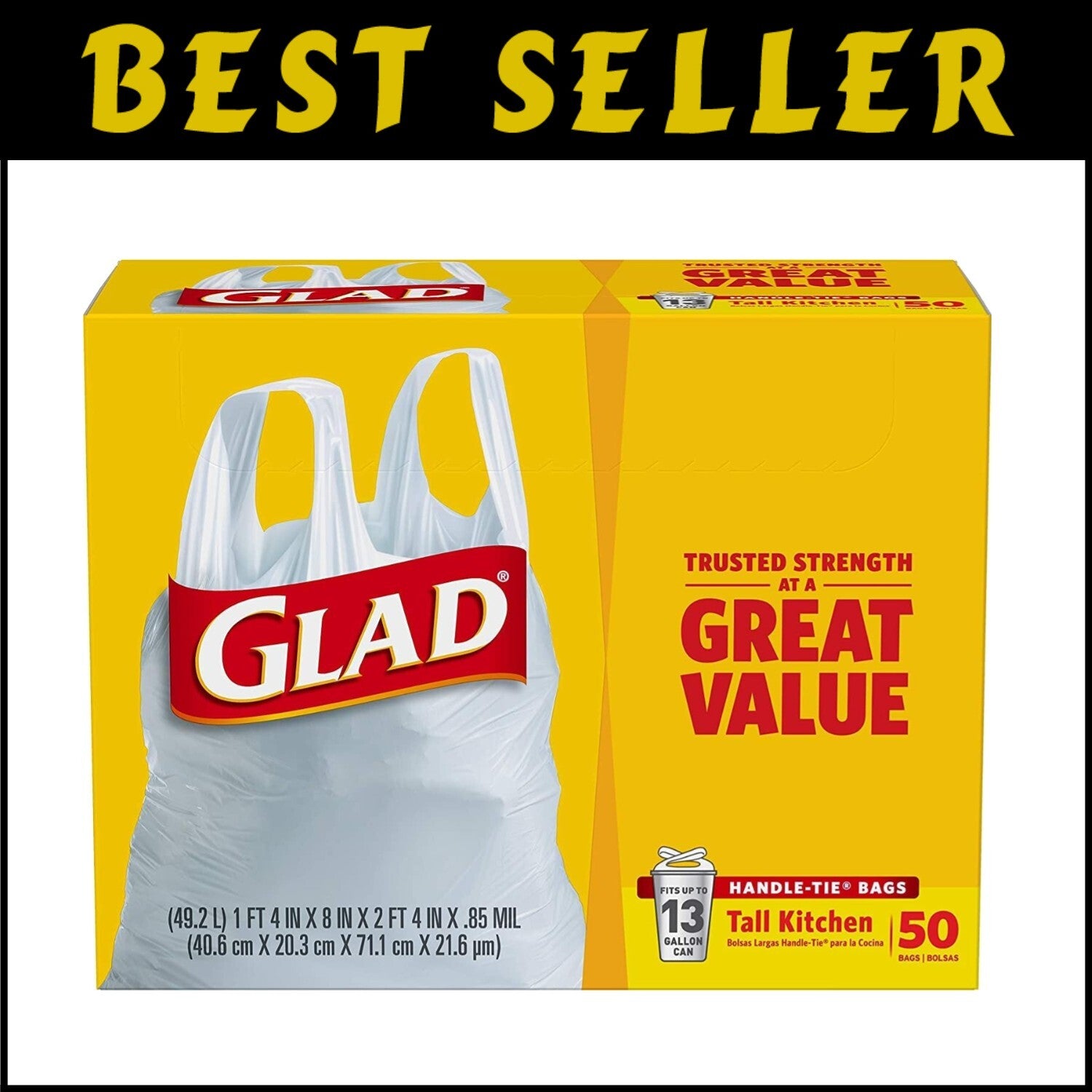 Unscented Heavy-Duty Kitchen Trash Bags with Handle-Tie Closure - 13 Gallons