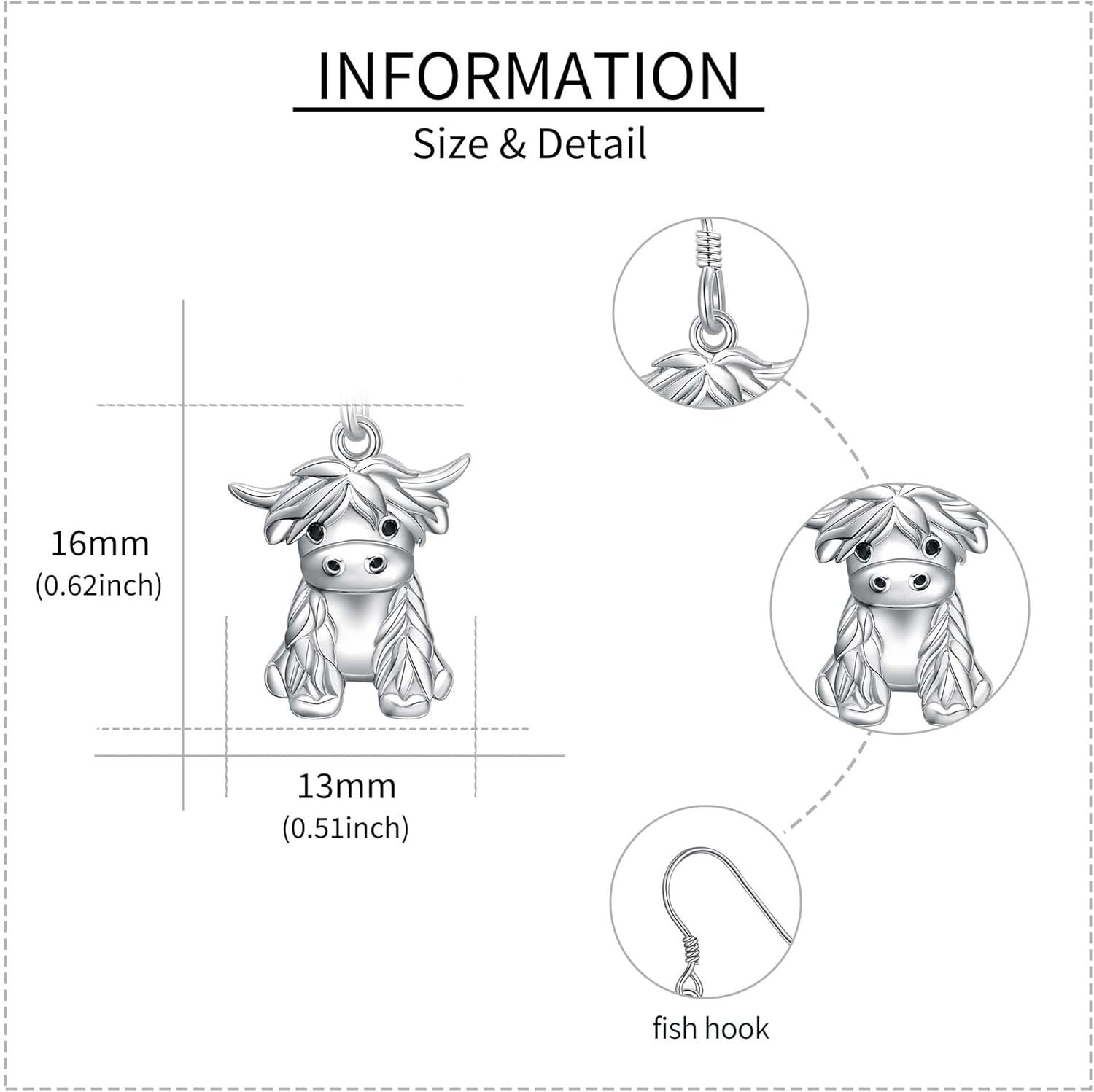 925 Sterling Silver Highland Cow Dangle Earrings - Unique Cow Jewelry for Women