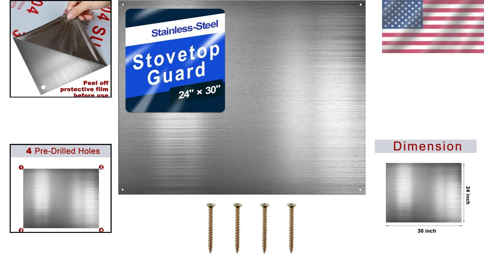 Durable 24 x 30 Inch Kitchen Backsplash with Pre-Drilled Holes and Screws