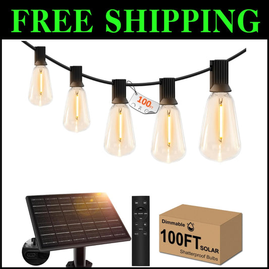 100ft Waterproof Solar Lights - Remote-Controlled and Rechargeable for Outdoors