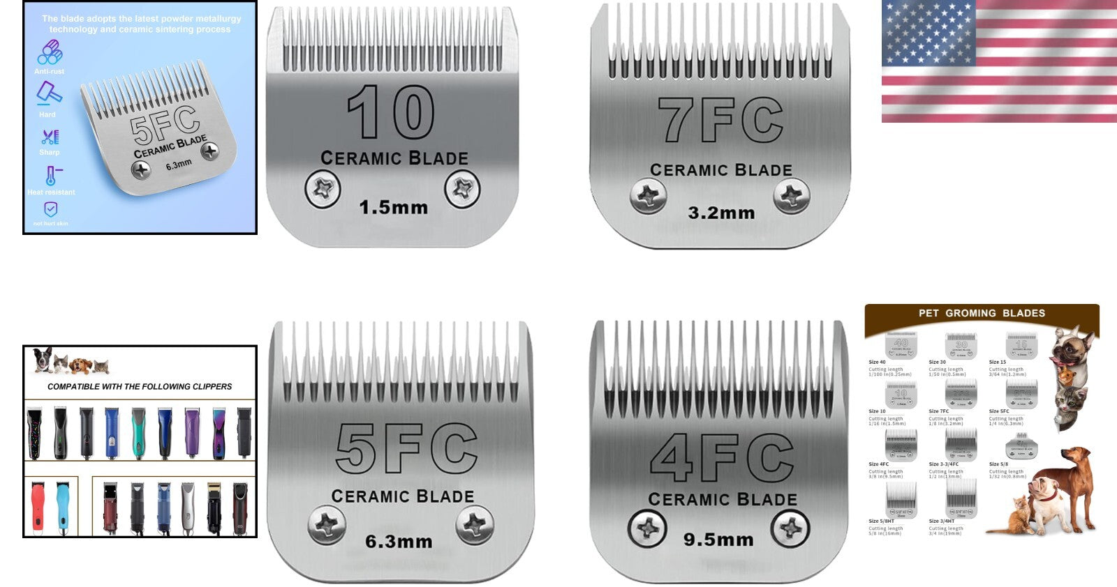 Detachable Pet Dog Grooming Clipper Blades Set - Compatible with Major Brands