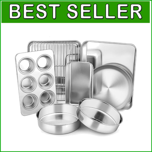 8-Piece Stainless Steel Bakeware Set for Toaster Ovens - Dishwasher Safe