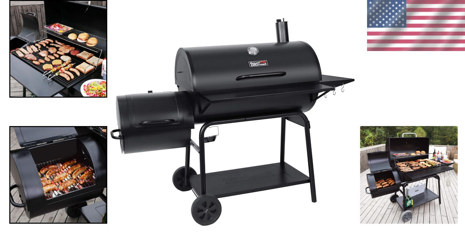 Durable Barrel Charcoal Grill with Side Smoker - 1200 Sq. in. Cooking Space