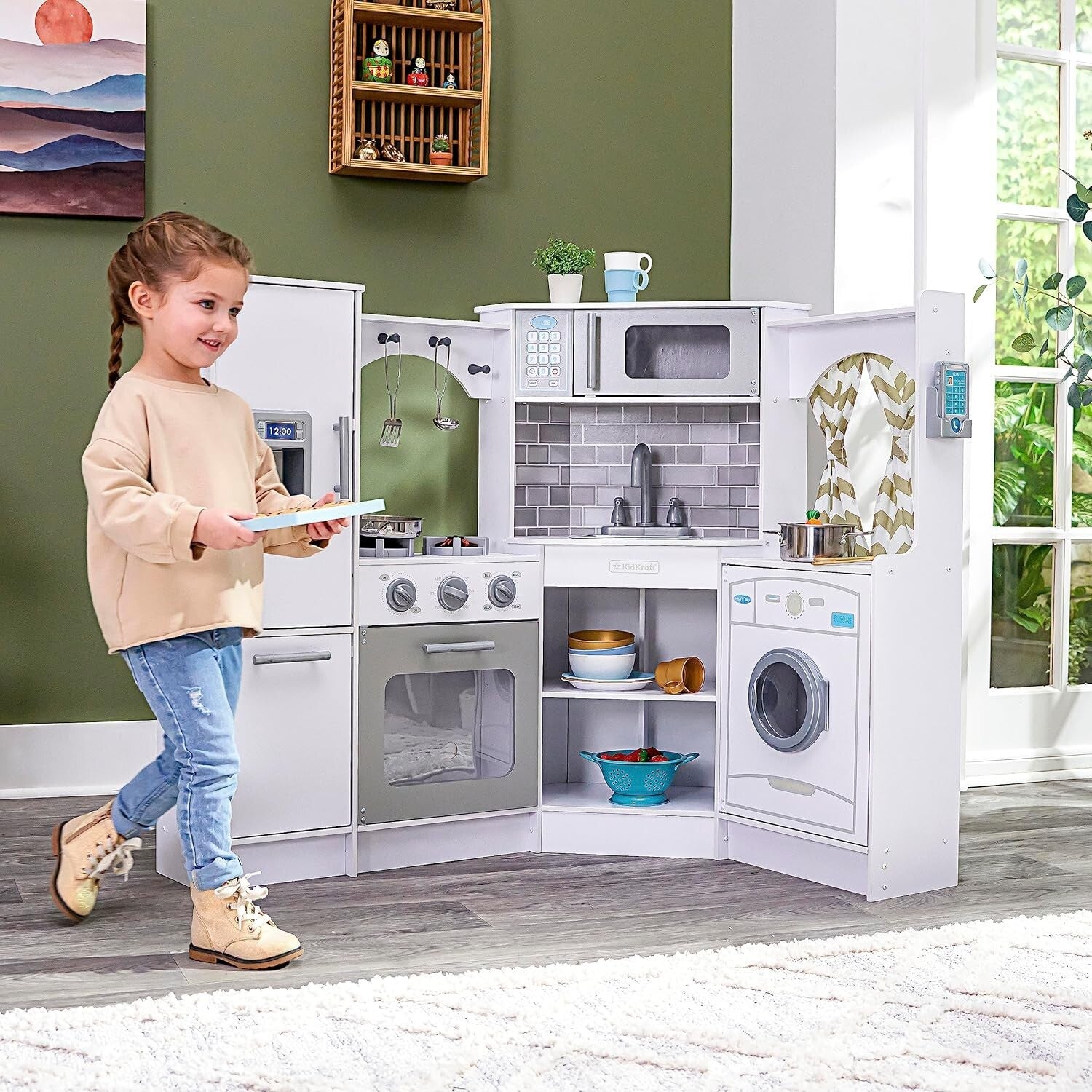Deluxe Wooden Play Kitchen Set with Lights & Sounds - Perfect for Small Spaces