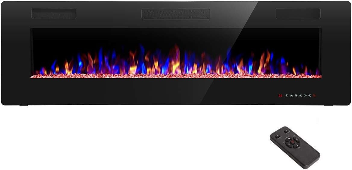 Energy Efficient 60" Electric Fireplace - Wall Mount with Adjustable Brightness