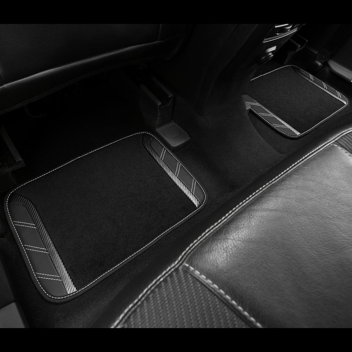 Carbon Fiber Black Steering Wheel Cover & Waterproof Car Mats for All Vehicles