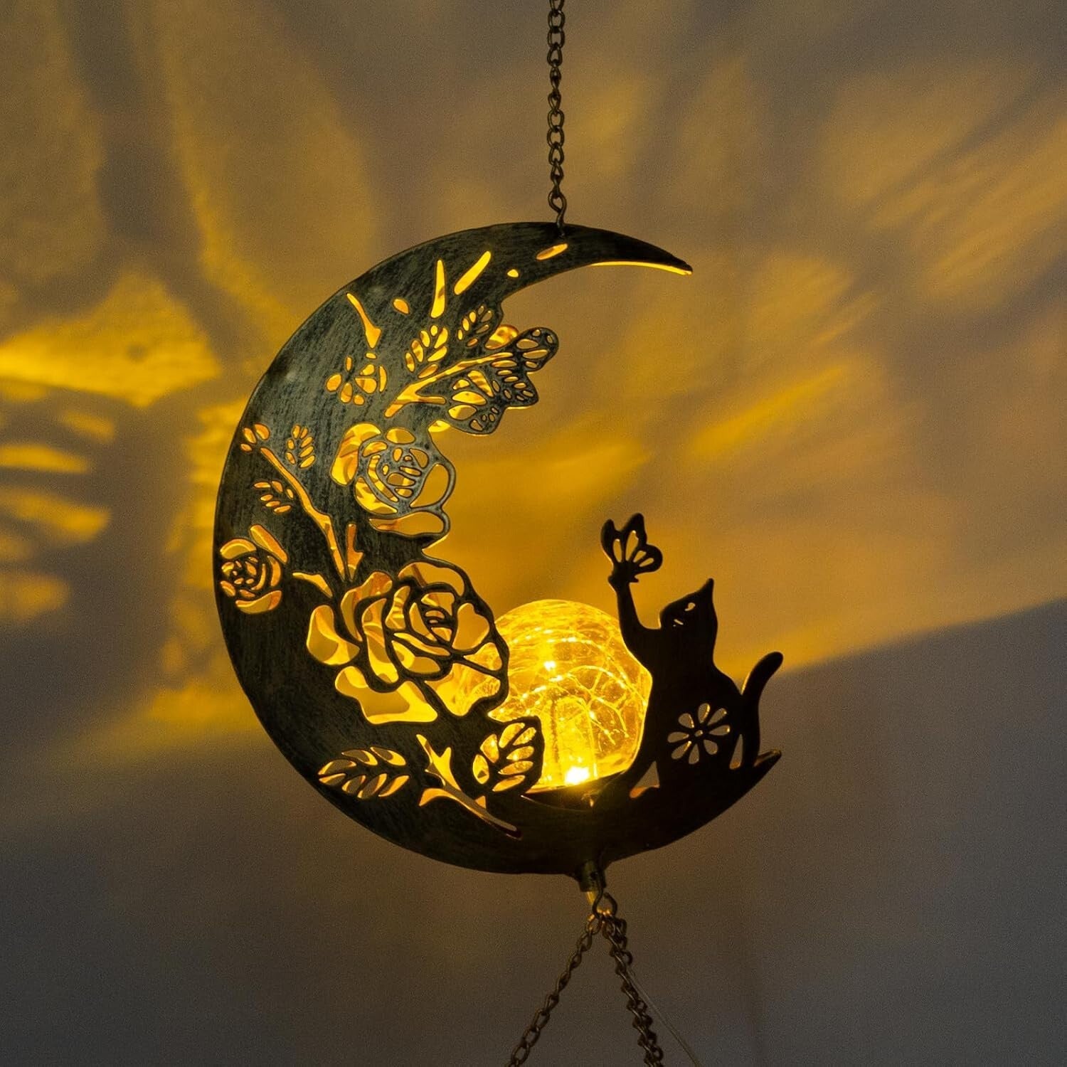 Elegant Solar-Powered Cat Moon Wind Chime - Perfect Gift for Cat Lovers