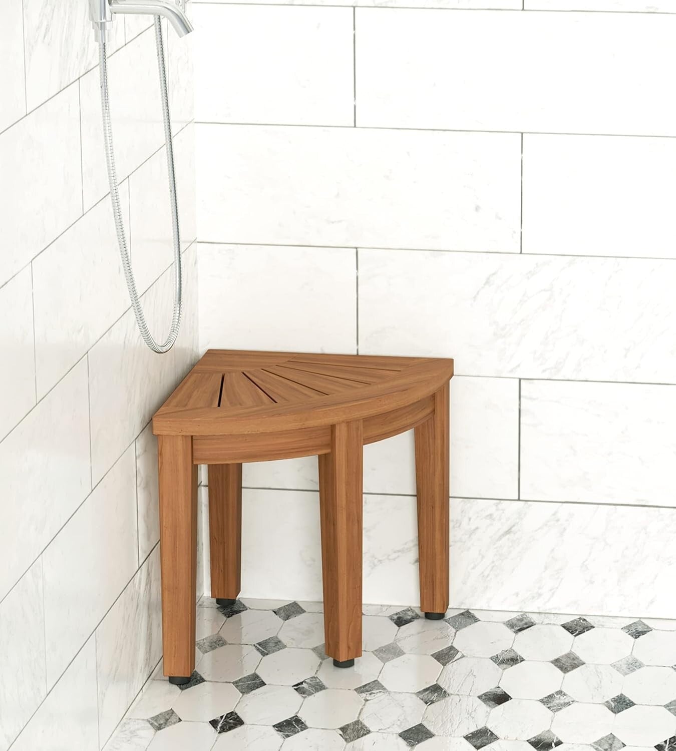 Elegant 12'' L-Shaped Teak Foot Rest with Adjustable Rubber Feet for Stability