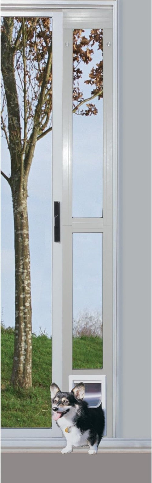 Durable Aluminum Pet Patio Door with Adjustable Clear Glass Flap for Medium Dogs