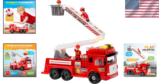Durable Large Fire Truck with Opening Doors, Figures, and Educational Card Game