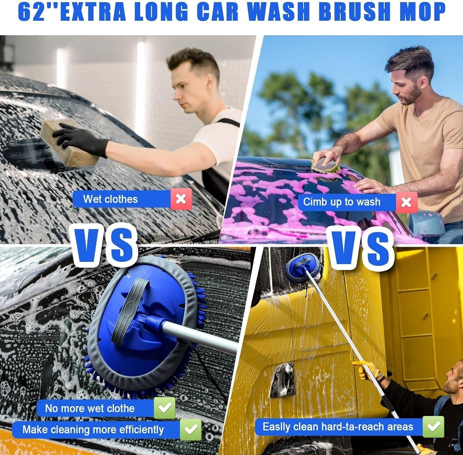 Ultimate 21-Piece Car Cleaning Kit with Non-Slip 62" Brush - Ideal Gift