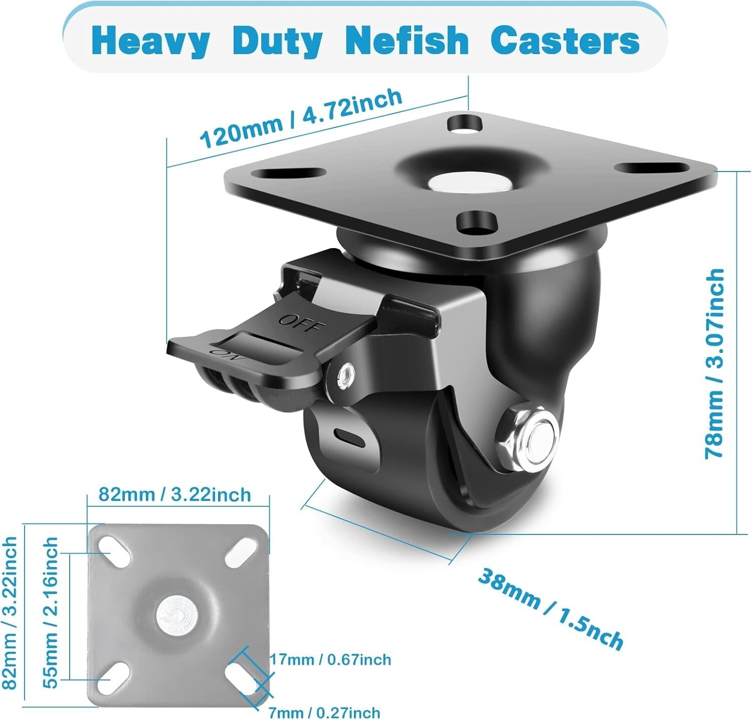 Corrosion-Resistant 2-Inch Caster Wheel Set with 360° Swivel & Brake - 4 Pack