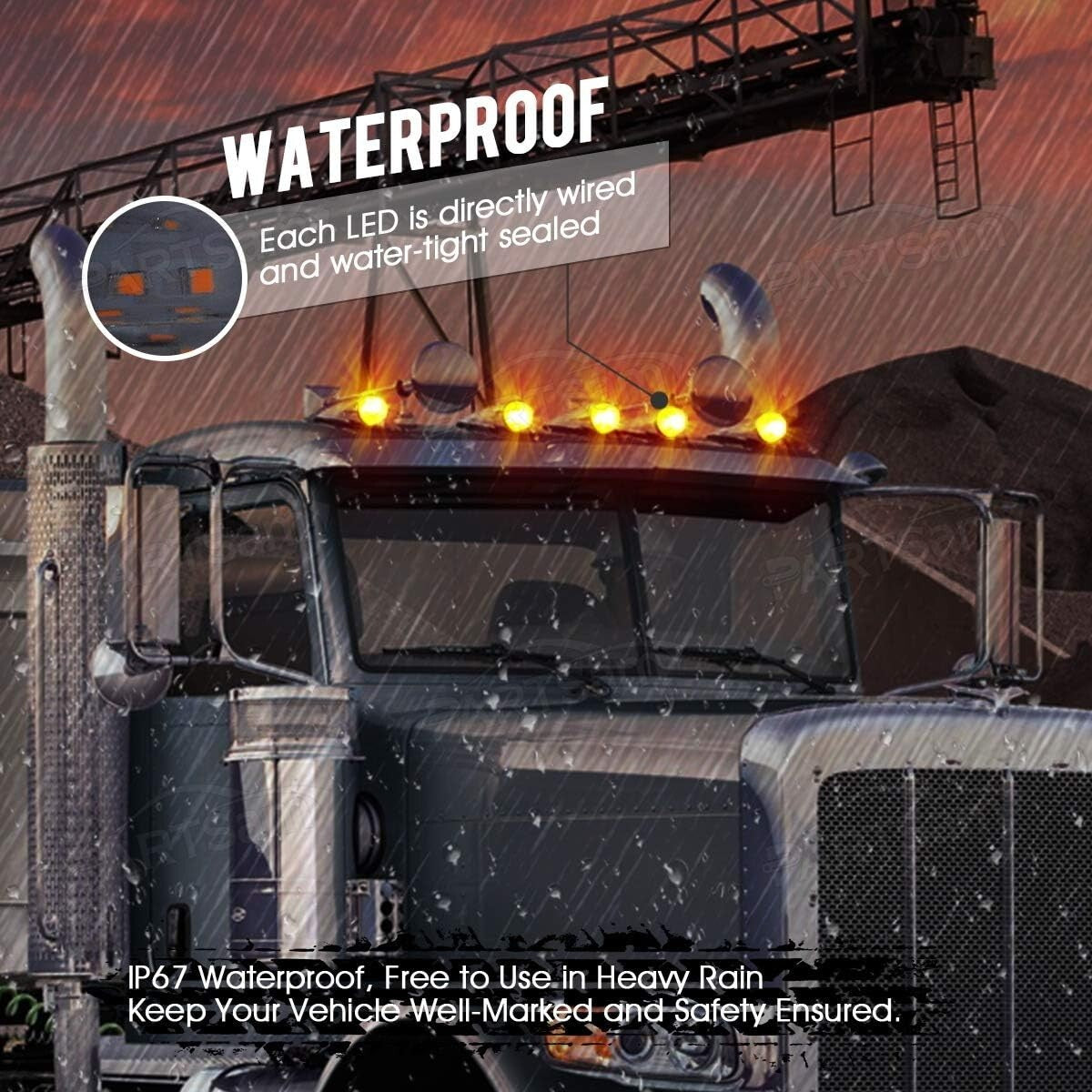 Premium 21 LED Amber Smoke Cab Lights for Kenworth, Peterbilt, & Freightliner