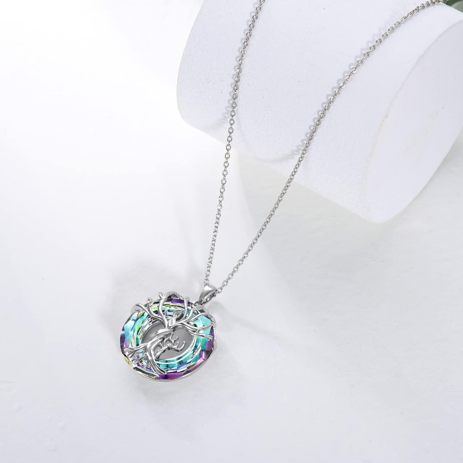 Mother-Daughter Tree of Life Pendant Necklace – Sterling Silver & Crystal Gift