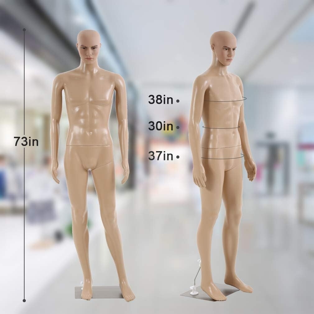 Lightweight 73-Inch Full Body Male Mannequin with 360° Adjustable Head and Arms