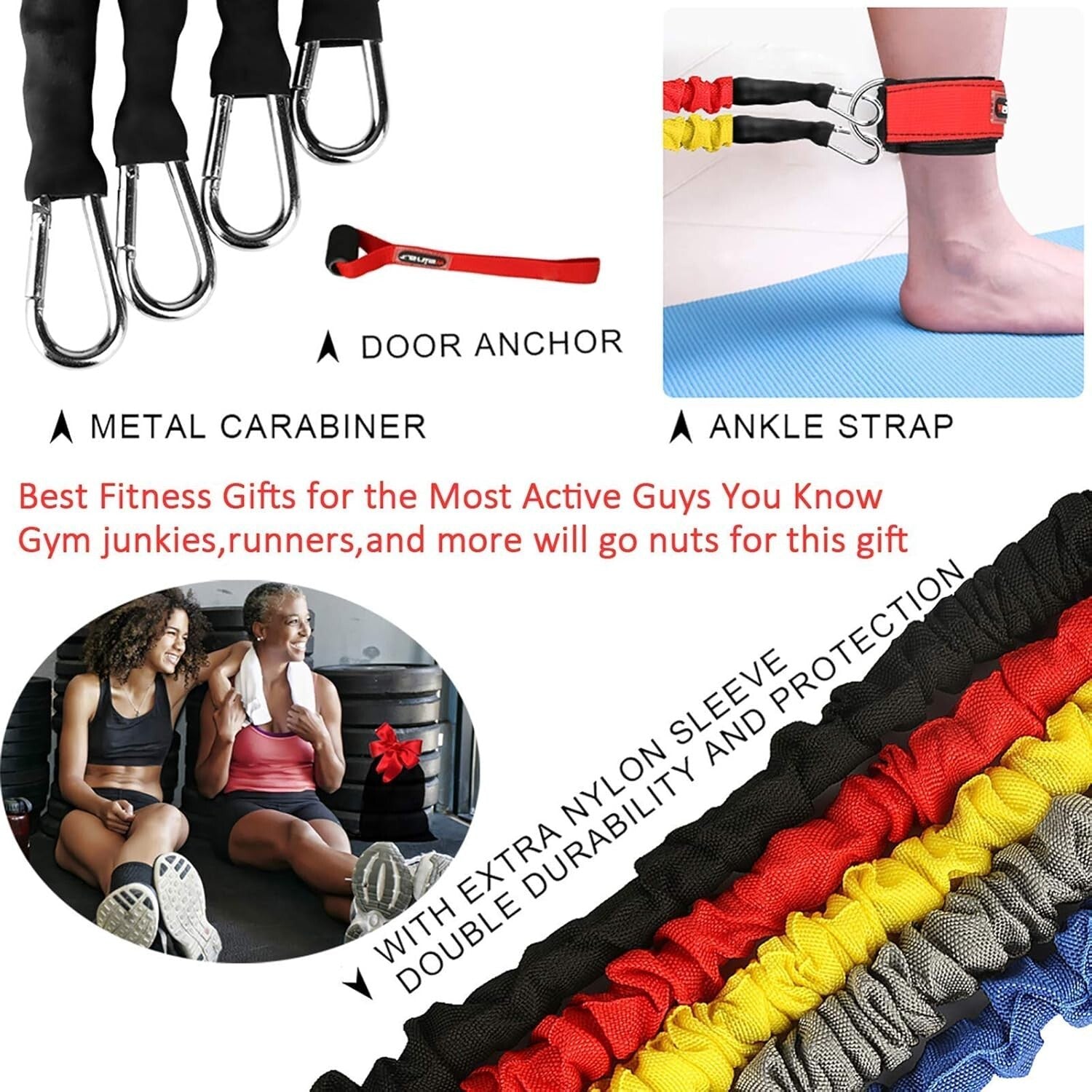 Durable Resistance Bands with Heavy-Duty Nylon Sleeves and Easy Grip Handles