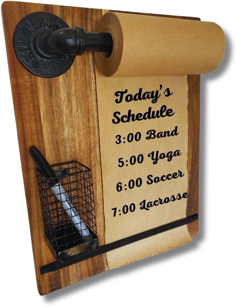 Rustic Acacia Wood Kraft Paper Dispenser - Elegant Wall-Mounted Memo Board