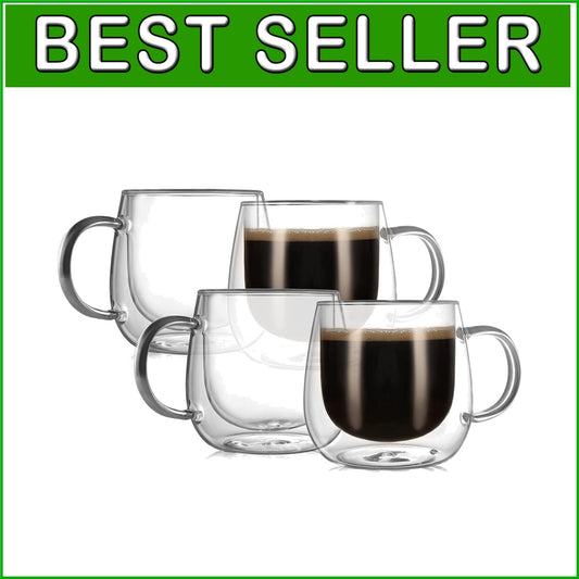 Lightweight & Durable Double Wall Coffee Mugs - 10oz Borosilicate Glass (4-Pack)