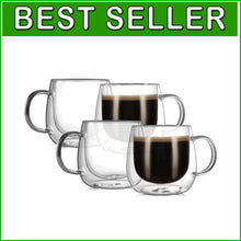 Load image into Gallery viewer, Lightweight &amp; Durable Double Wall Coffee Mugs - 10oz Borosilicate Glass (4-Pack)