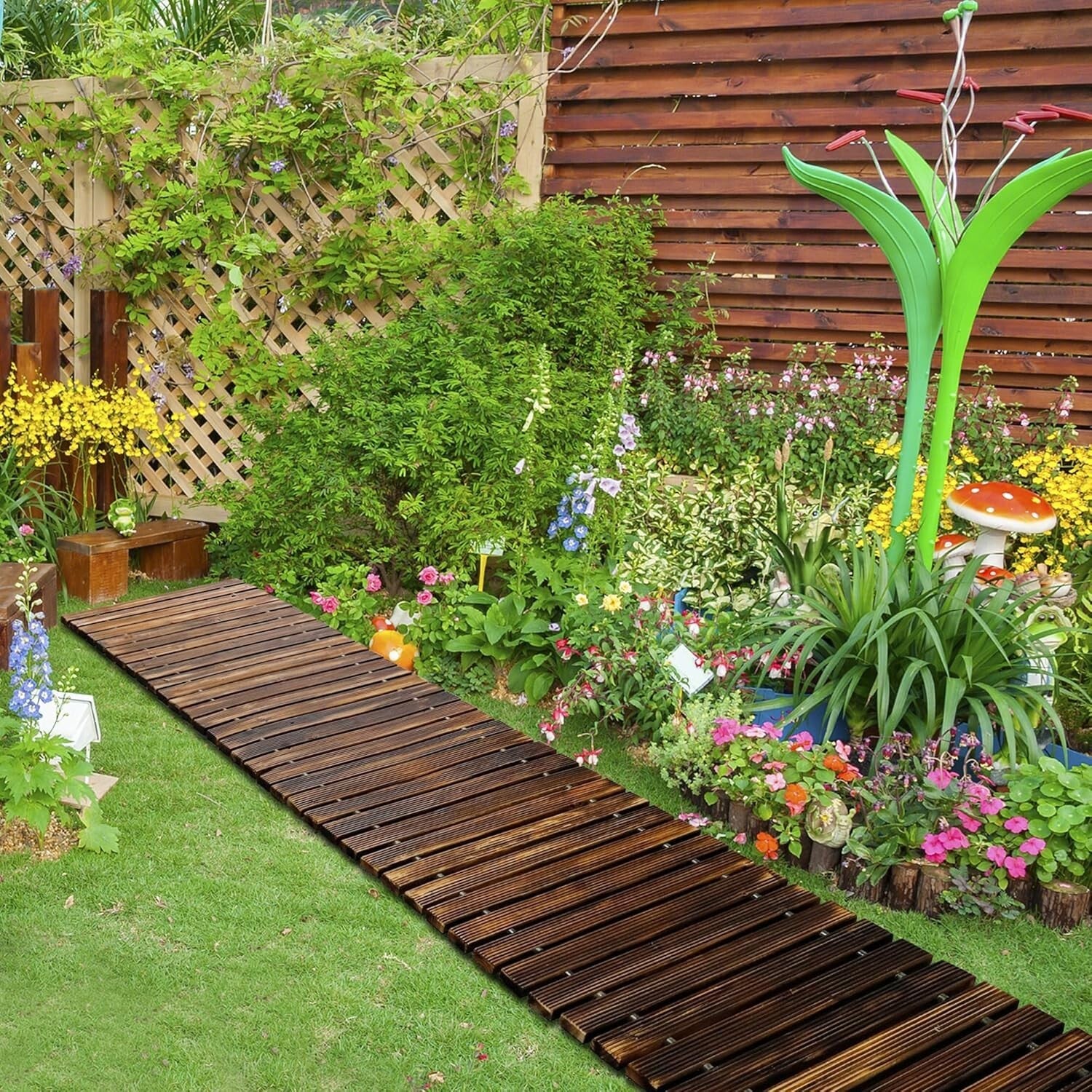 Elegant 12FT Roll Out Cedar Wooden Garden Pathway - Weather-Resistant Walkway