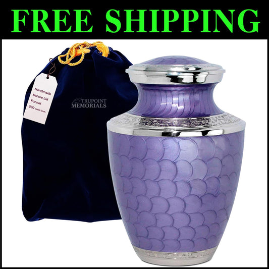 Elegant Brass Cremation Urn for Adult Ashes - Lavendar with Silver Lining