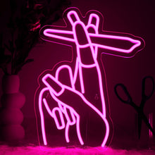 Load image into Gallery viewer, DIY Wall-Mounted Pink Hand Neon Sign with Chain and Hooks - Stylish Display