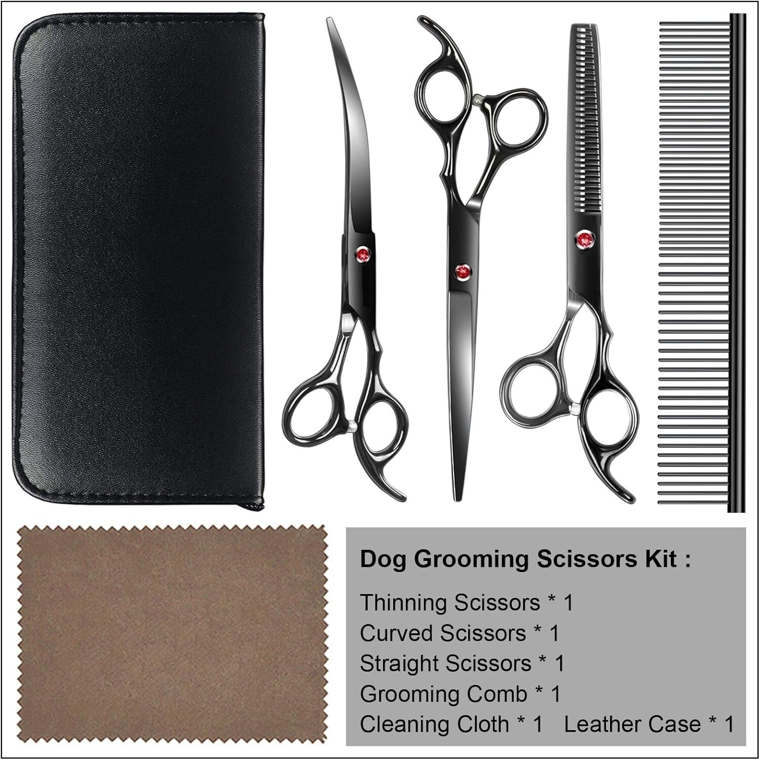 Ergonomic 5-Piece Dog Scissors Kit – Ideal for Home and Professional Grooming