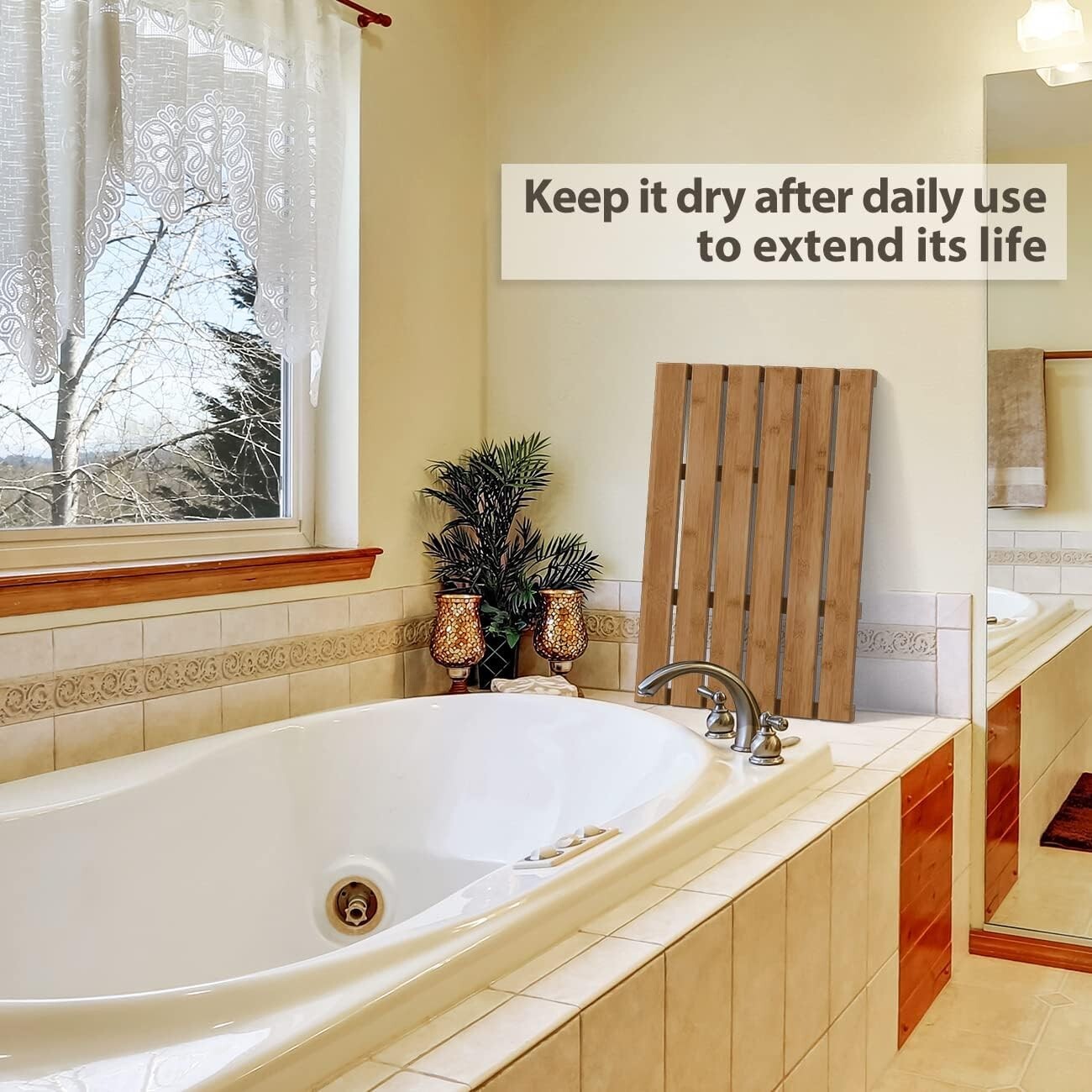 Eco-Friendly Walnut Bamboo Bath Mat - Non-Slip Waterproof for Showers & Beach