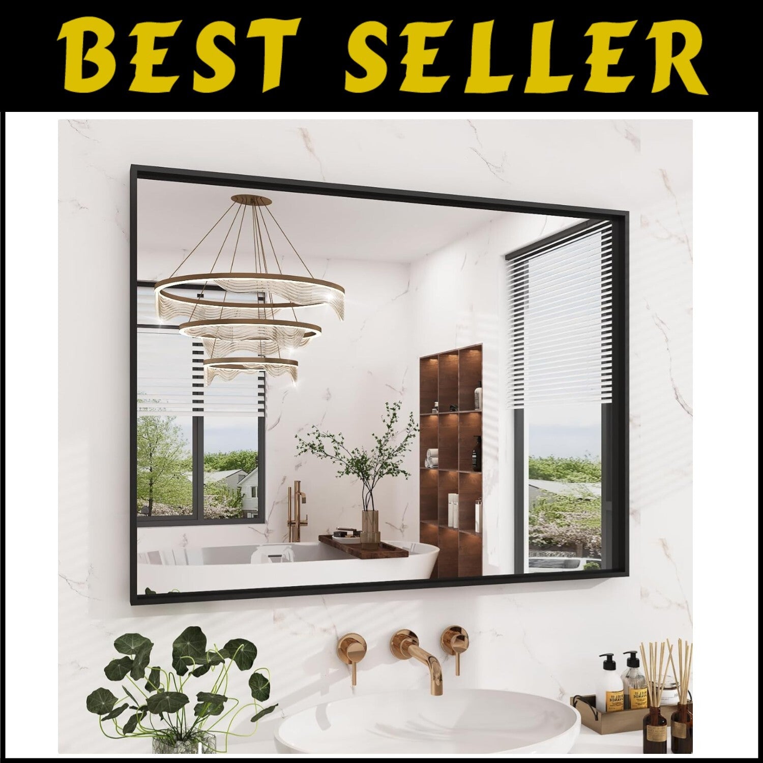 Elegant 40x30 Matte Black Wall Mirror - Anti-Rust, Tempered Glass, Easy Install