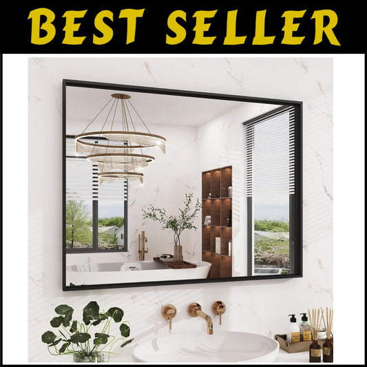 Elegant 40x30 Matte Black Wall Mirror - Anti-Rust, Tempered Glass, Easy Install