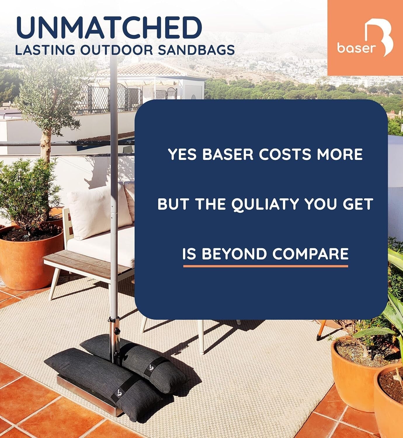 2 Fillable Straight Sandbags for Stylish Umbrella Stability - 55 LBS Each